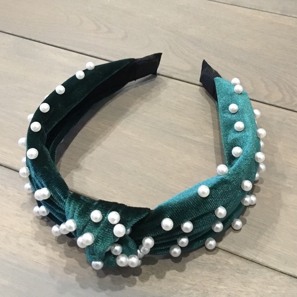 Velvet Top Knot Headband with Pearl Embellishment - Picture 5 of 6
